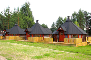 three huge bbq cabins placed on terrace